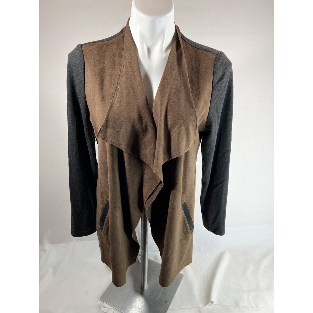 Chicos Travelers Top Womens 1 Brown Gray‎ Open Front Travel Stretch Minimalist